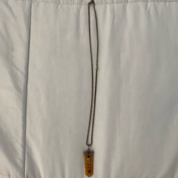 Stone Flat Stick 7 Chakra Beads Pendant with Chain - Picture 2 of 6
